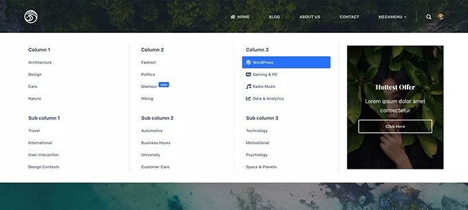 Blocksy Theme review Mega Menu