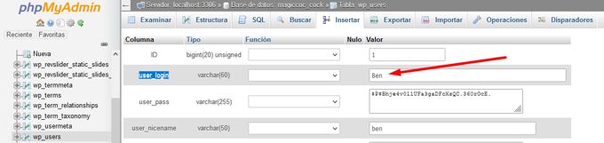 Change WP username Phphadmin user_login