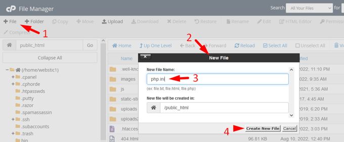 WordPress Max Upload Size create php.ini