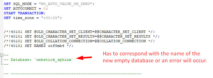 edit database name in sql file