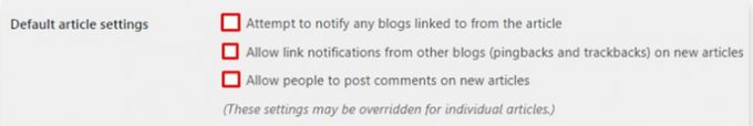 Comments in WordPress settings