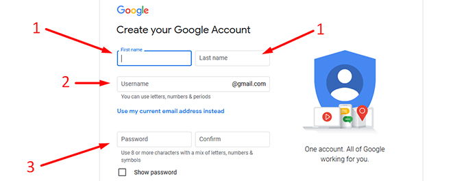 info needed to create gmail account