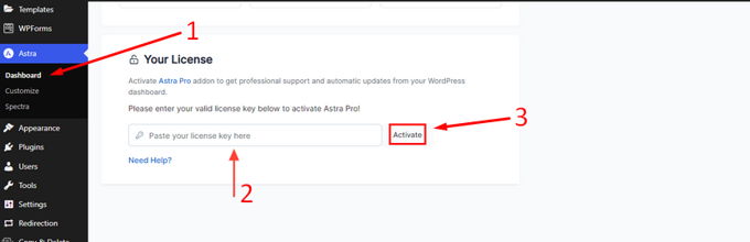 How to update theme in WordPress Astra license key