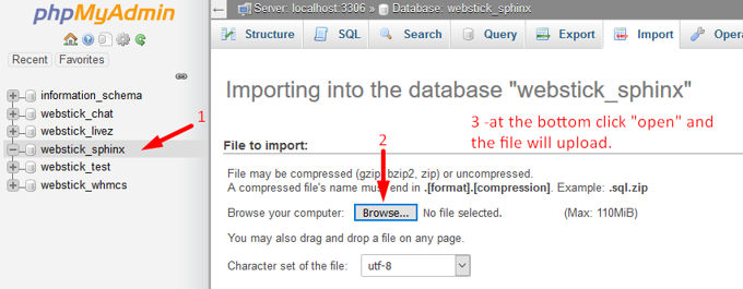 Database import with phpmyadmin