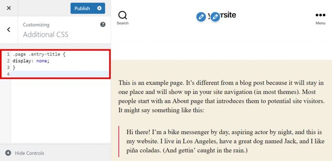 Remove page title Wordpress using CSS