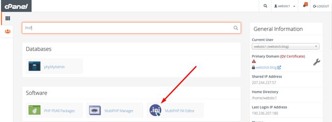 WordPress Max Upload Size Cpanel MultiPHP INI Editor