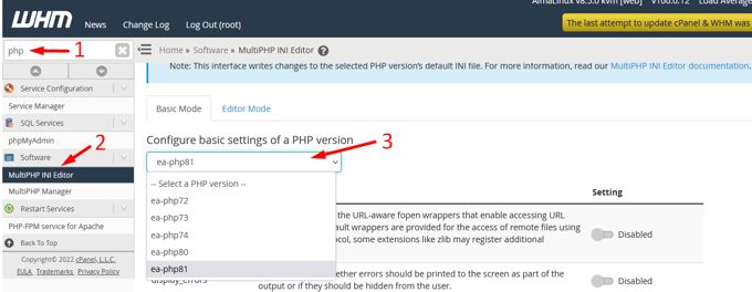 WordPress Max Upload Size WHM MultiPHP INI Editor