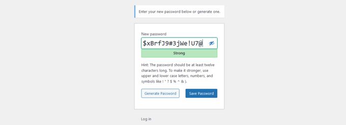 Wordpress new password Wordpress new password