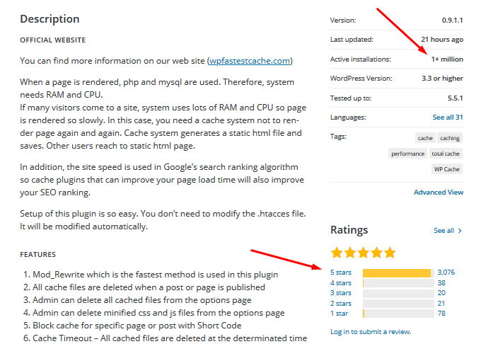 WP Fastest Cache ratings