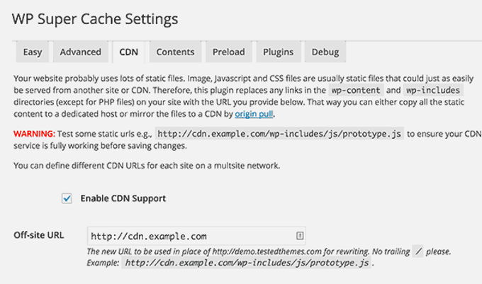 WP Super Cache CDN