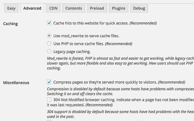 WP Super Cache compression