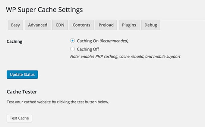 WP Super Cache set up