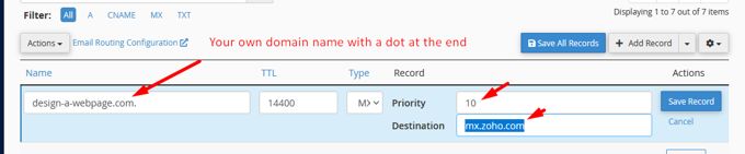 Zoho Mail set up Cpanel add new MX-records